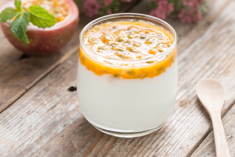 Fresh yogurt with passion fruit.