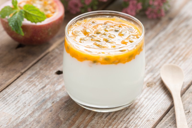 Fresh yogurt with passion fruit.