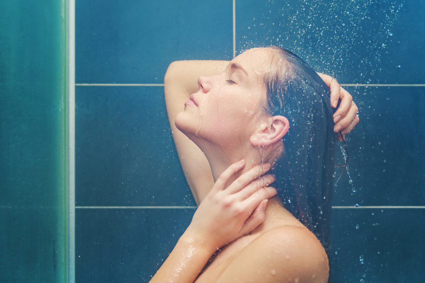 woman taking a shower