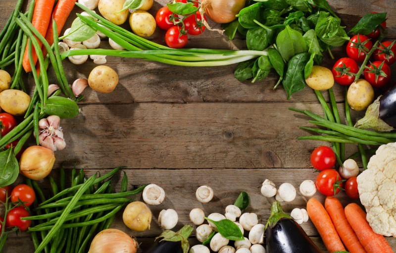 Fresh organic vegetables. Healthy Food background. Top view.