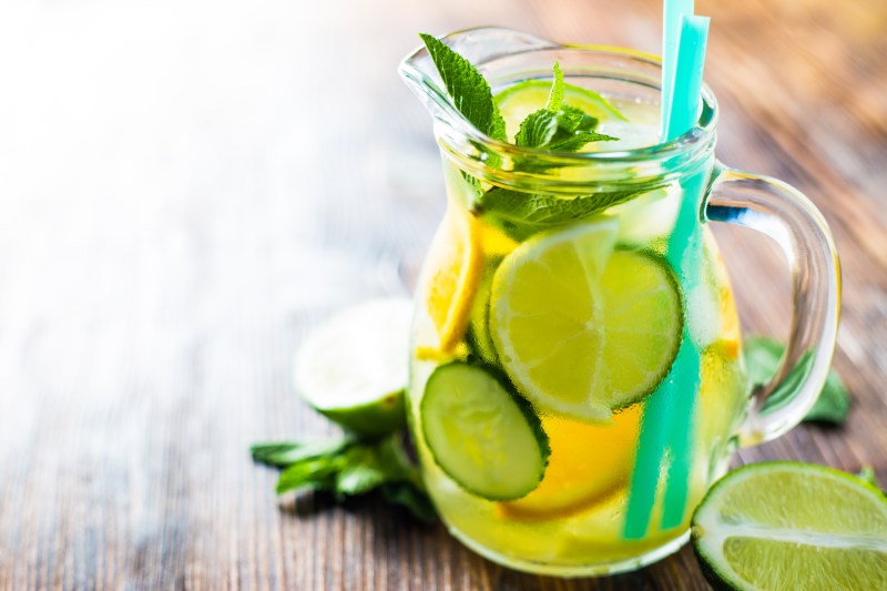 pitcher of healthy water with fruits